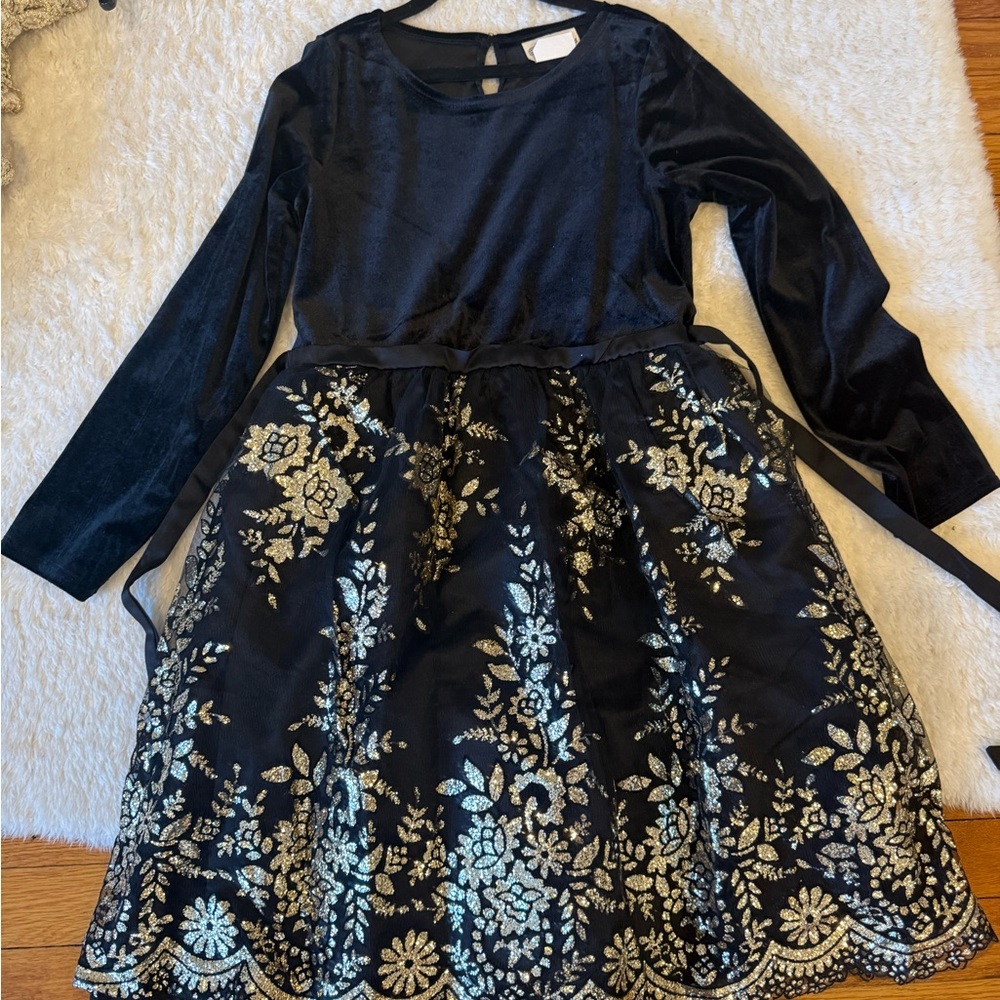 Rare Editions Black and Gold Floral Dress